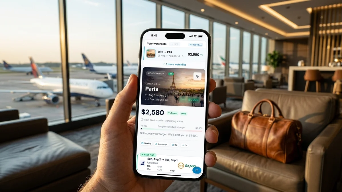 Receiving a business class price drop alert on a smartphone