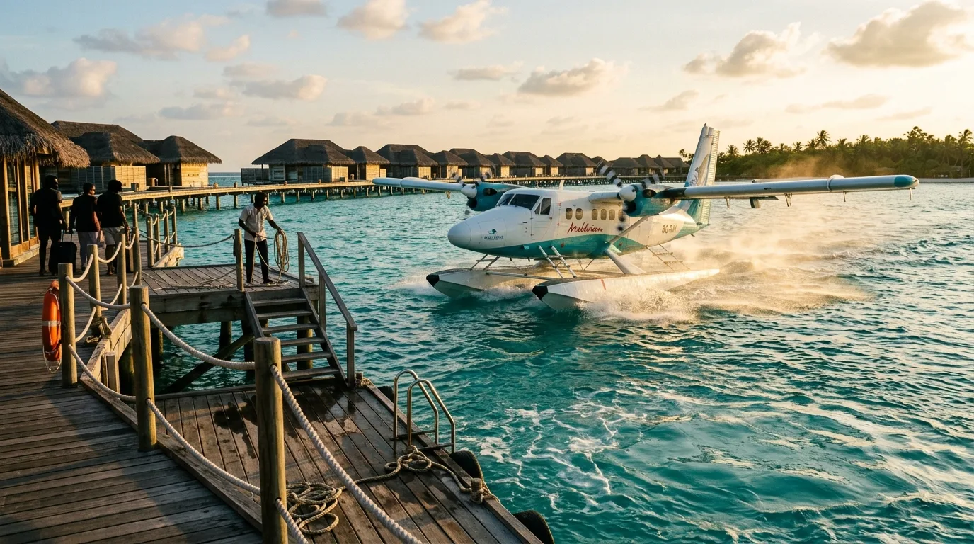 Maldives seaplane transfer to overwater villa resort