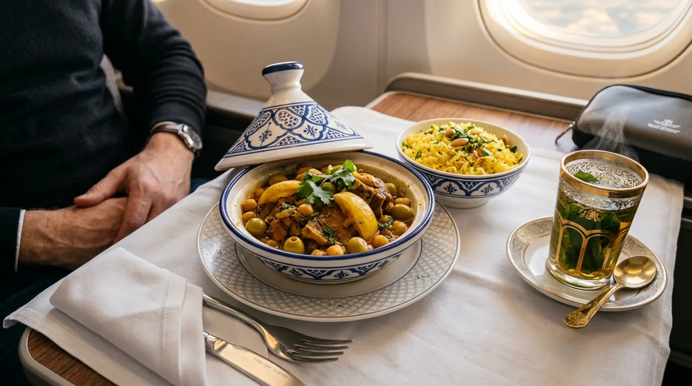 Moroccan tagine meal service in business class