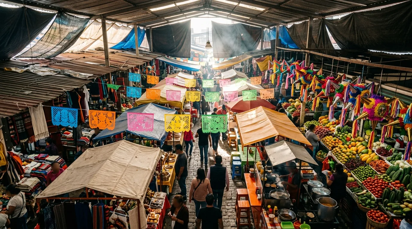 Colourful Mexican market scene in Mexico City