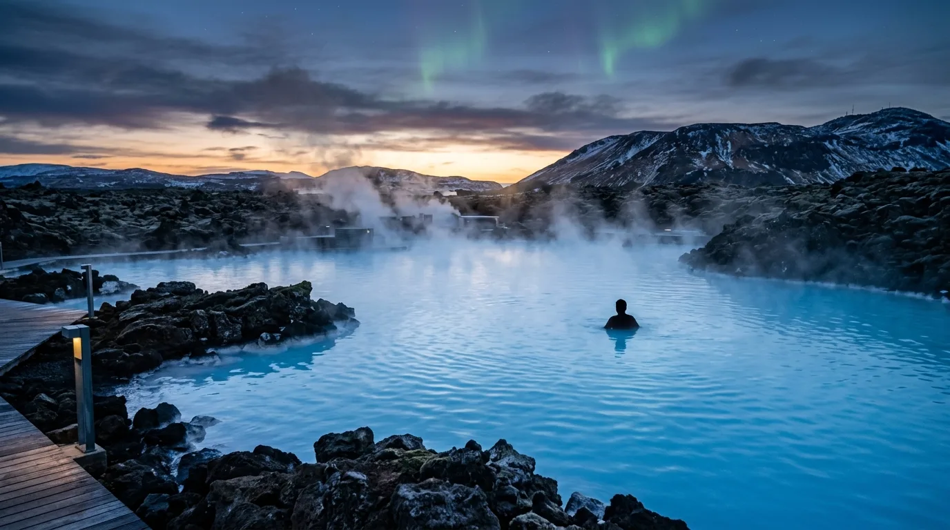 Blue Lagoon geothermal spa in Iceland at twilight