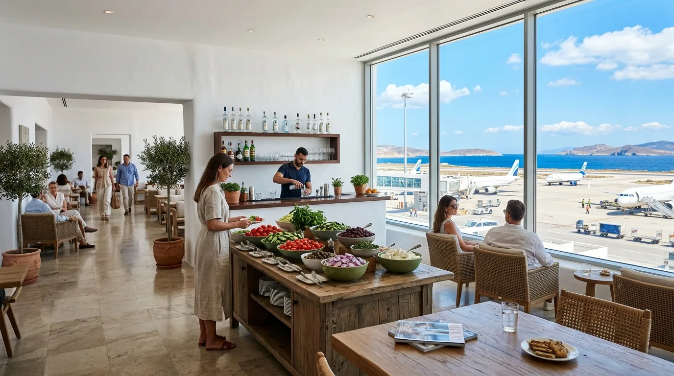 Premium airport lounge — Business Class to Athens from the US