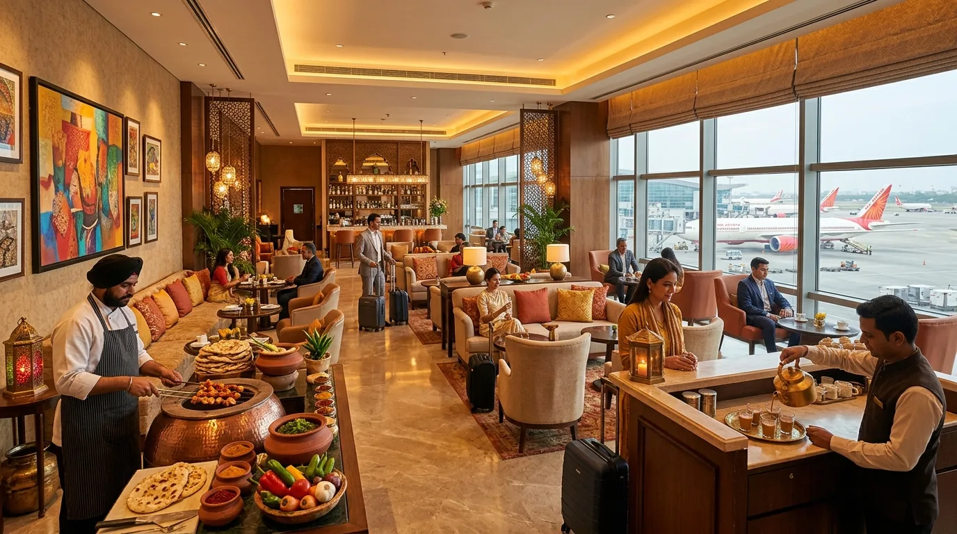 Premium airport lounge — Business Class to New Delhi from the US
