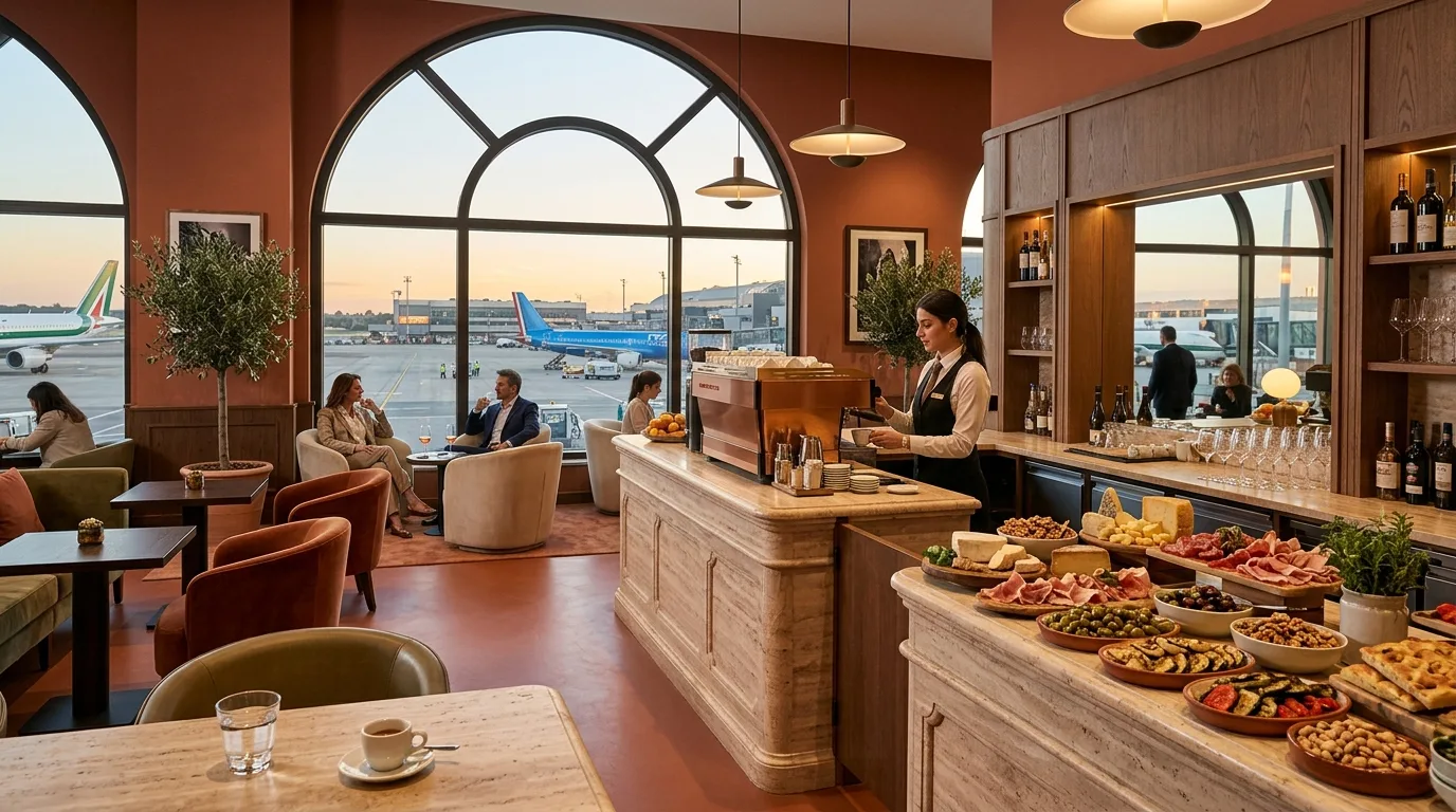 Premium airport lounge — Business Class to Rome from the US