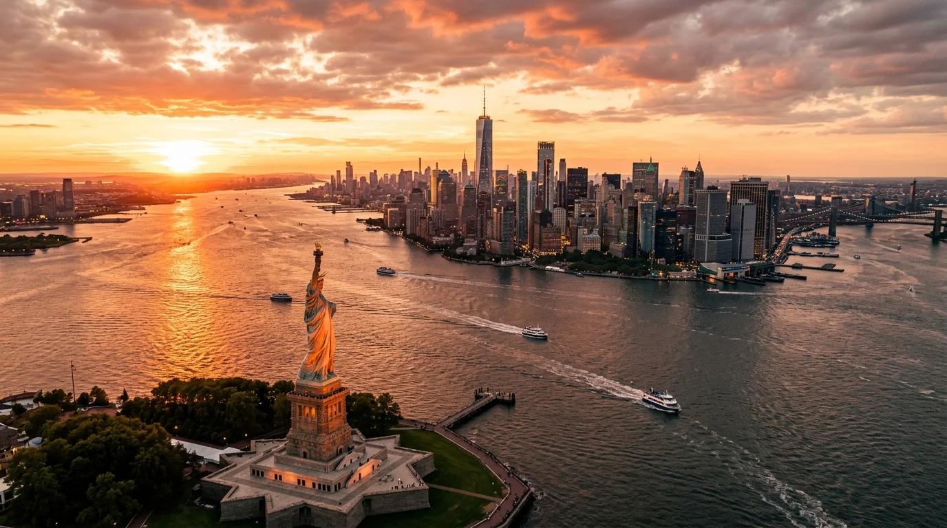 Manhattan skyline at golden hour — Fourth of July travel
