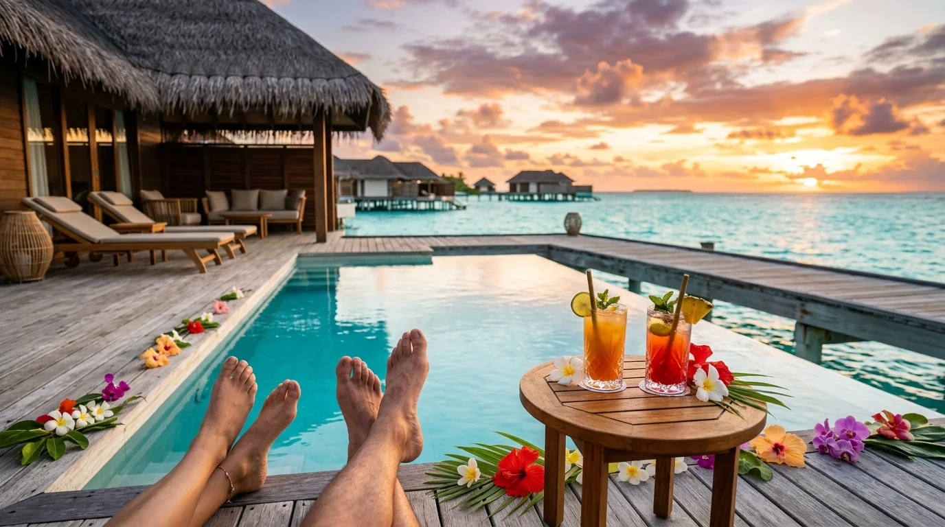 Luxury overwater villa — the honeymoon destination business class gets you to