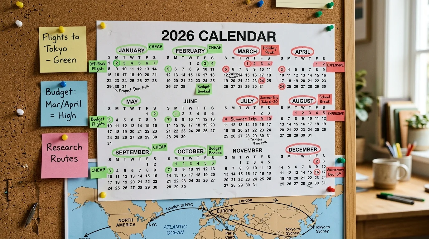 Calendar showing peak vs off-peak travel months