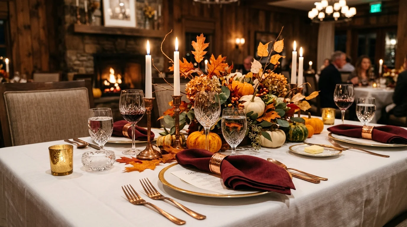 Elegant autumn dinner setting — Thanksgiving travel planning