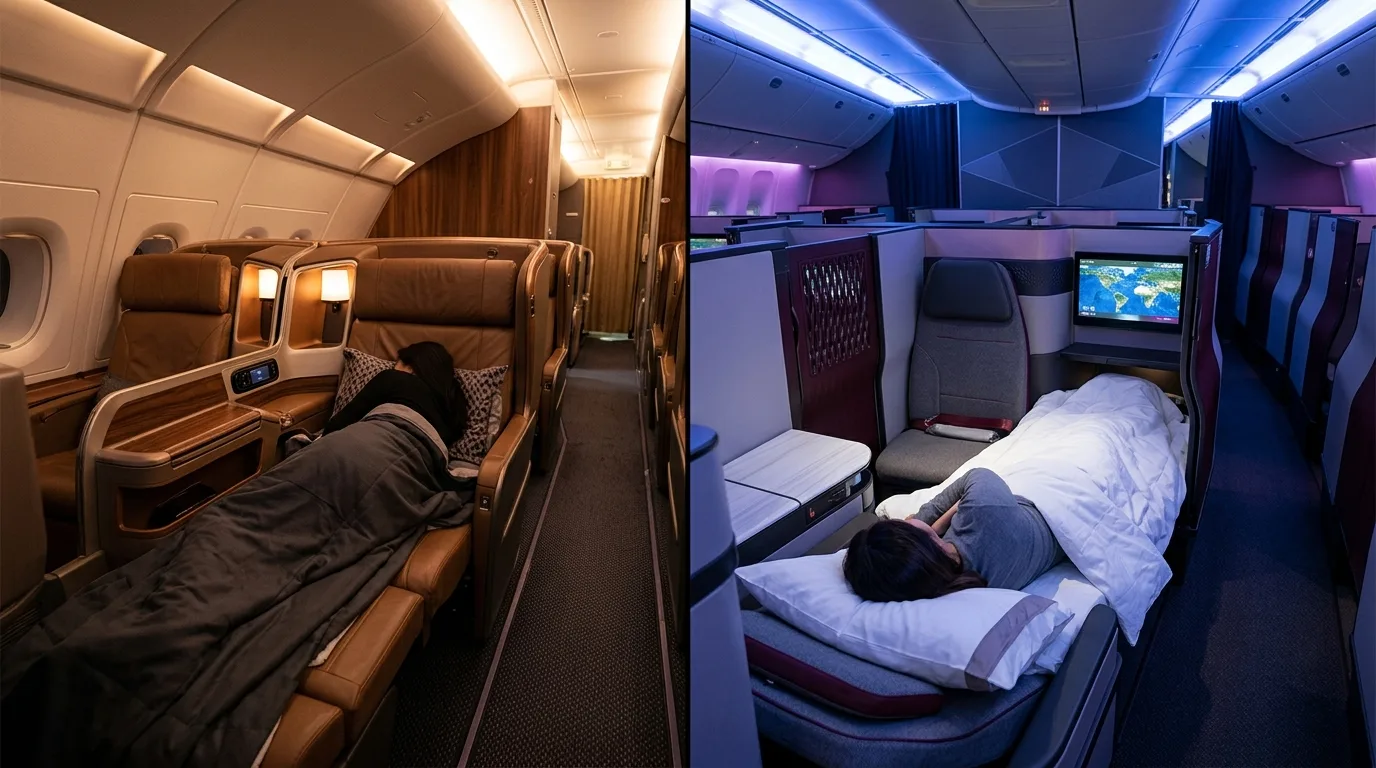 Two airline business class cabins compared side by side