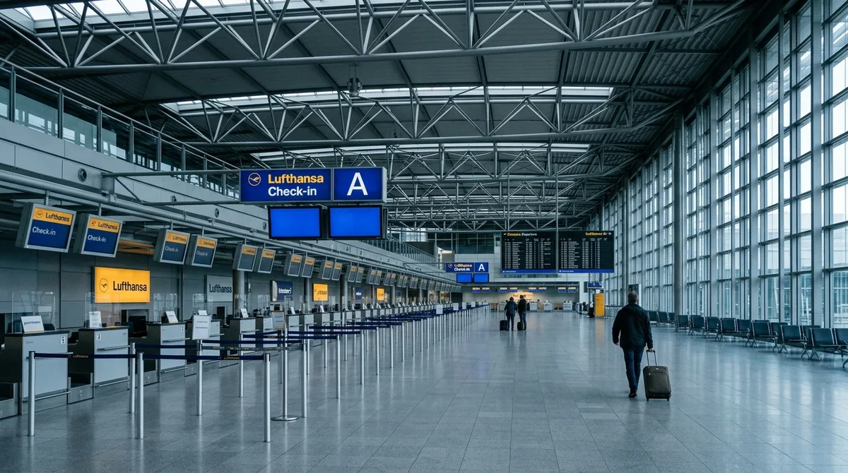 Frankfurt Airport departures hall with Lufthansa signage