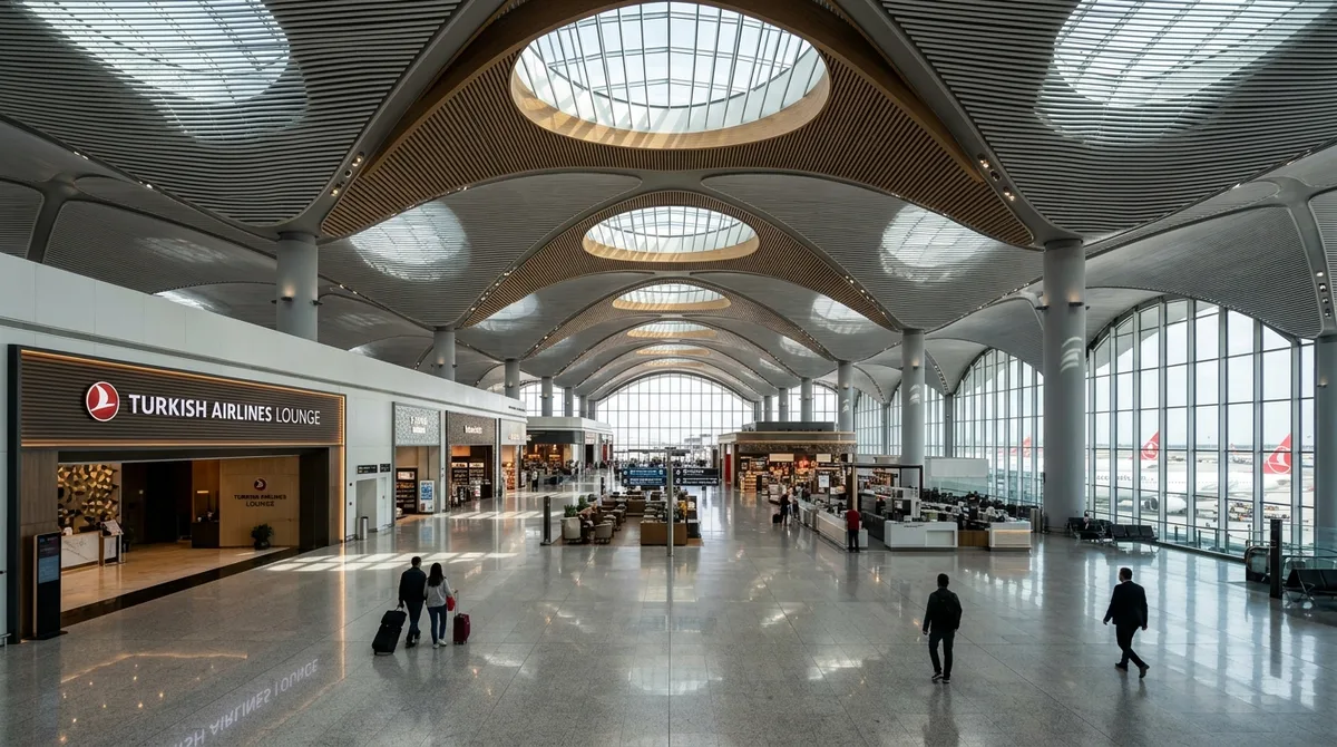 Istanbul Airport grand terminal hall with dramatic architecture