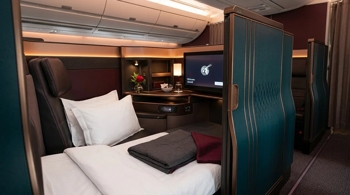 Qatar Airways QSuite business class with privacy door closed