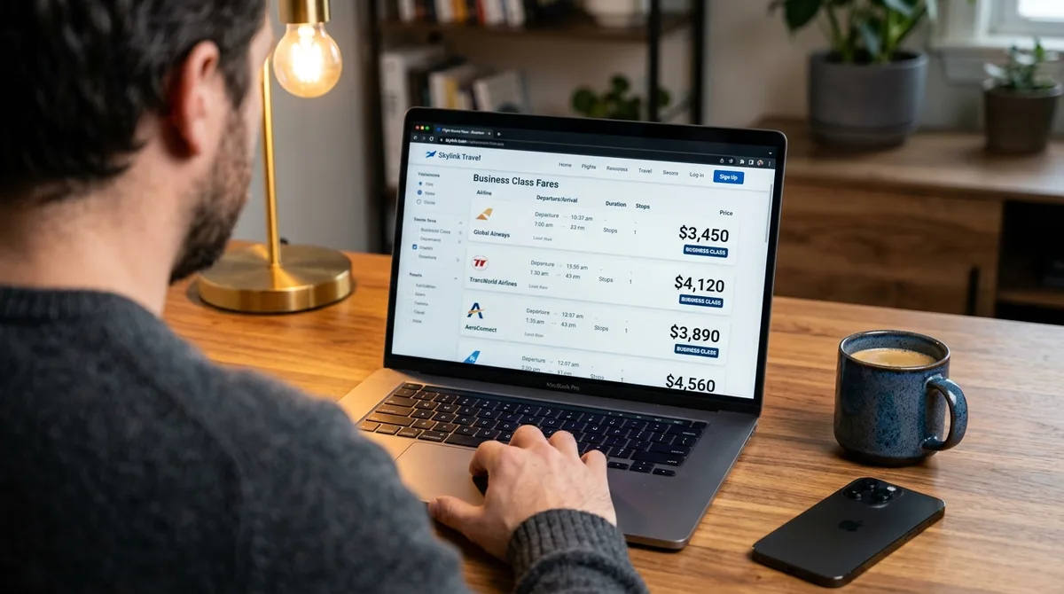 Laptop screen showing flight fare comparison with high prices highlighted