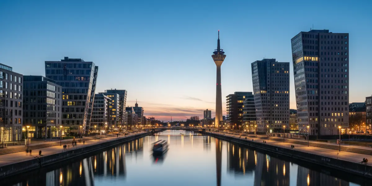 Düsseldorf Rhine Tower at dusk
