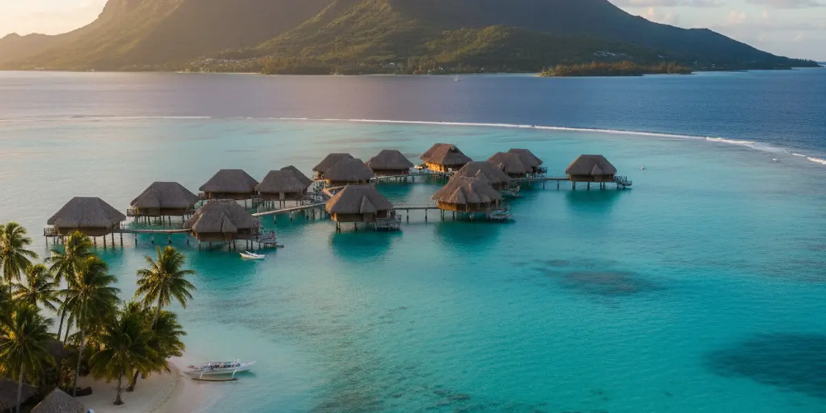 Tahiti overwater bungalows and lagoon